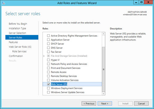 Windows 2012 Role Selection